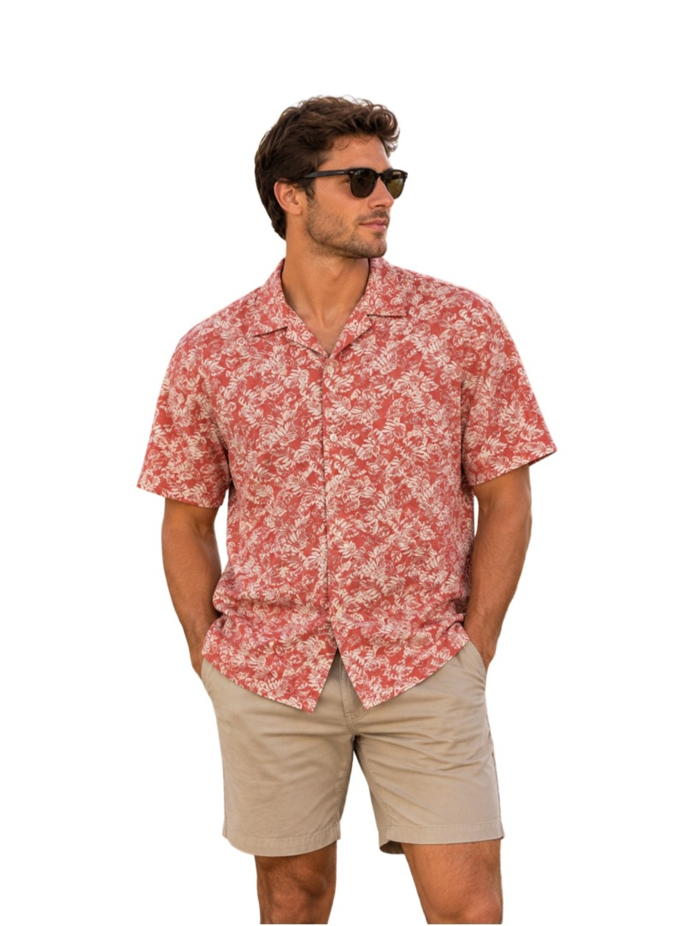 George Mens Viscose Camp Shirt 3XL Clay Brick/Beige Tropical Floral Hawaiian NWT